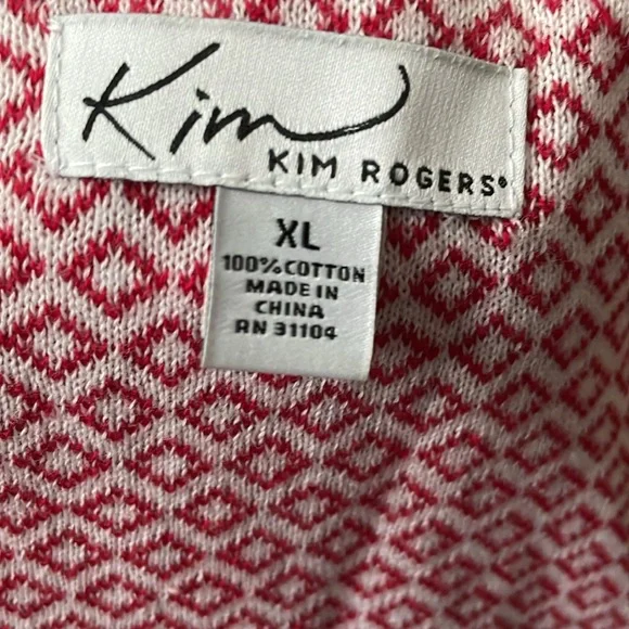 Kim Rogers Women’s Cardigan Red White Print All Cotton - Picture 3 of 10